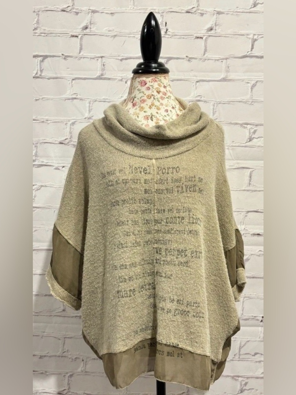 Tricotto Cowl Neck Knit Chiffon Trim Pullover Sweater Top Size Large